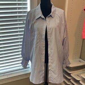 Blue and White Striped Button-Up Shirt